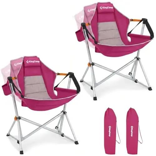 KingCamp Hammock Camping Chair, Swinging Portable Camp Chairs for Adults, 400lbs Heavy Duty Oversized Folding Rocking Chair with Adjustable Recline, Aluminum Alloy Frame for Outdoor Patio Beach Sport - KINGCAMP