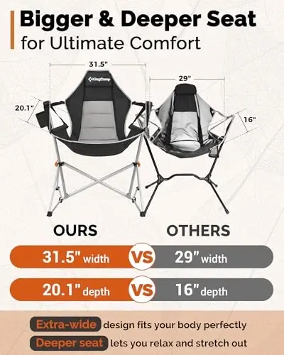 KingCamp Hammock Camping Chair, Swinging Portable Folding Camp Chairs for Adults Max 440lbs Heavy Duty Foldable Oversized Rocker with Aluminum Alloy Frame Cup Holder for Outdoor Beach Patio Sport - 5