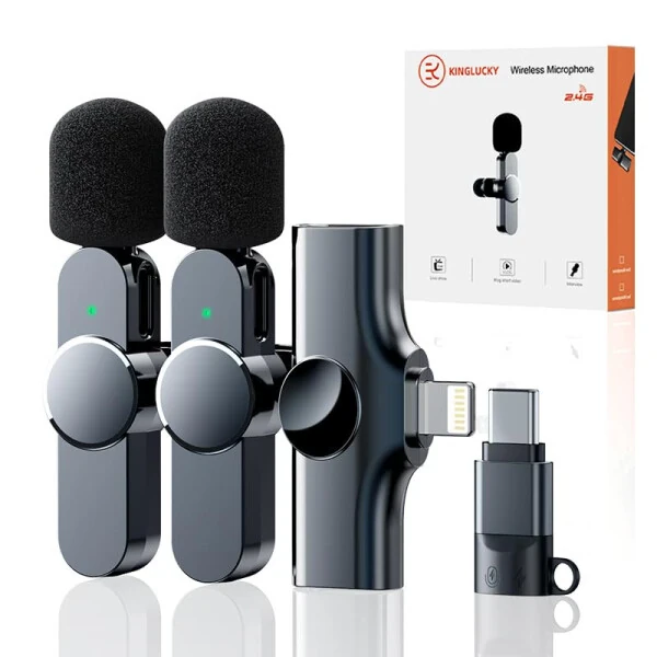 Kinglucky 2 Pcs Lavalier Mini Microphone for iPhone iPad Android Professional Noise Cancelling [360° Pick Up] Wireless Lavalier Microphone for Video Recording, Interview, YouTube, Live Streaming - Kinglucky