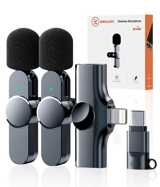 Kinglucky 2 Pcs Lavalier Mini Microphone for iPhone iPad Android Professional Noise Cancelling [360° Pick Up] Wireless Lavalier Microphone for Video Recording, Interview, YouTube, Live Streaming - Kinglucky (1)