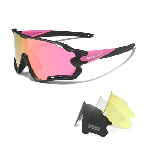 KINGSEVEN Polarized Cycling Glasses for Men Women Bicycle MTB Road Bike Sunglasses with 4 Interchangeable Lenses LS-911 