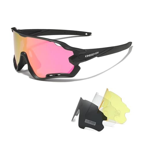 KINGSEVEN Polarize Bisiklet Gözlüğü Erkek Kadın Bisiklet MTB Yol Bisikleti Güneş Gözlüğü 4 Değiştirilebilir Lens ile LS-911 - 3