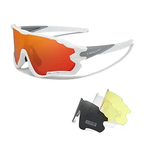 KINGSEVEN Polarized Cycling Glasses for Men Women Bicycle MTB Road Bike Sunglasses with 4 Interchangeable Lenses LS-911 
