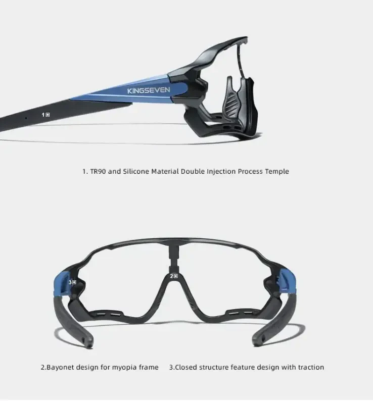 KINGSEVEN Polarized Cycling Glasses for Men Women Bicycle MTB Road Bike Sunglasses with 4 Interchangeable Lenses LS-911 - 3