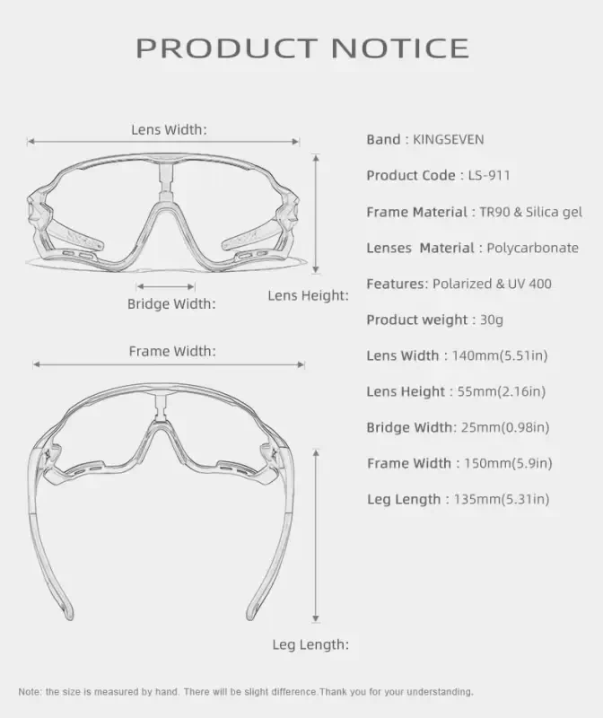 KINGSEVEN Polarized Cycling Glasses for Men Women Bicycle MTB Road Bike Sunglasses with 4 Interchangeable Lenses LS-911 - 3