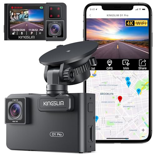 Kingslim D1 Pro Çift Gösterge Kamerası 4K Kayıt İçi - Ön ve İçi Gösterge Kamerası GPS WiFi Araçlar Uber Kamyon İçin, Kızılötesi Gece Görüşü, G-Sensör, Döngü Kaydı (Yükseltilmiş Sürüm) - 1