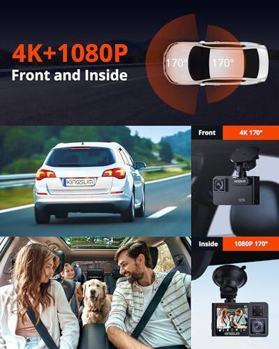 Kingslim D1 Pro Çift Gösterge Kamerası 4K Kayıt İçi - Ön ve İçi Gösterge Kamerası GPS WiFi Araçlar Uber Kamyon İçin, Kızılötesi Gece Görüşü, G-Sensör, Döngü Kaydı (Yükseltilmiş Sürüm) - 3