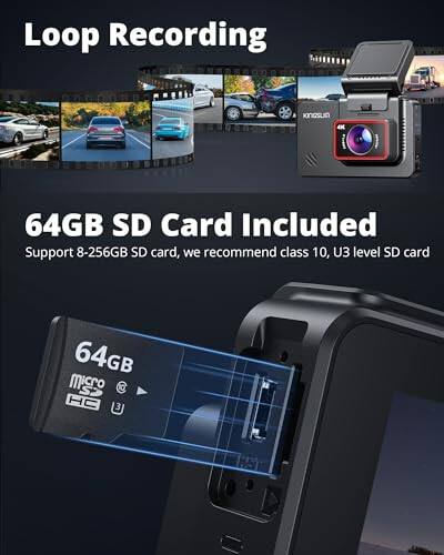 Kingslim Ön ve Arka 4K Dash Cam, Ücretsiz 64GB Kartlı Araçlar İçin Dash Kamera, 3 İnç Dokunmatik Ekran, Ön ve Arka Dashcam Yerleşik WiFi GPS, Gece Görüşü, Park Sensörü, Akıllı Uygulama - 5