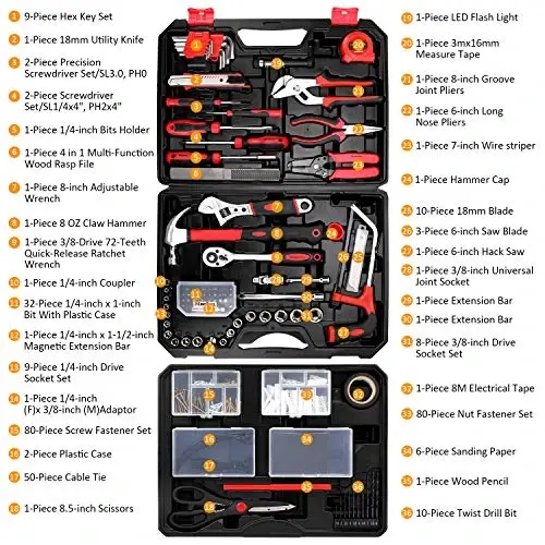 KingTool 325 Piece Home Repair Tool Kit, General Home/Auto Repair Tool Set, Toolbox Storage Case with Drawer, General Household Tool Kit - Perfect for Homeowner, Diyer, Handyman - KINGTOOL (1)