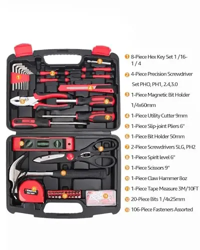 KingTool Home Repair Tool Kit - 149 Pieces Basic Home Repair Tool Set, General Mechanic Tool Set, General Household Tool Kit with Plastic Toolbox, Perfect for Homeowner, Office & College Repairs - KINGTOOL (1)