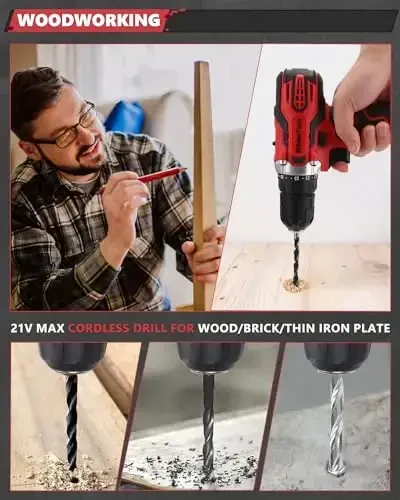 KINGTOOL Home Tool Set Kit - 286 PCS Home Auto Repair Tool Kit with Rolling Tool Box, Mechanic Tool Sets with 21V Max Cordless Power drill, Perfect for Homeowner, Diyer, Handyman - 6