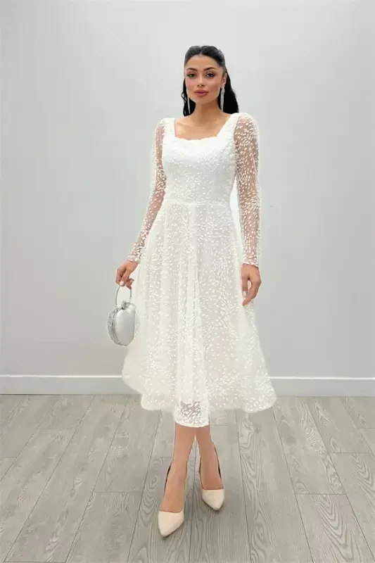 Kiprikli mato mato kvadrat yoqa midi bayram libos – OQ - 2