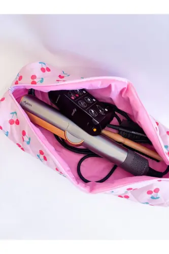 Kirazlı Pembe Saç Maşa Düzleştirici Çantası Airwrap Airstrait İçin Uyumlu Büyük Seyahat Çantası-Kirazlı Pembe - GIRLSYBAGS (1)