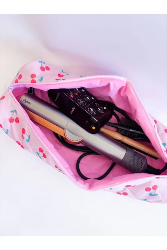 Kirazlı Pembe Saç Maşa Düzleştirici Çantası Airwrap Airstrait İçin Uyumlu Büyük Seyahat Çantası-Kirazlı Pembe - 2