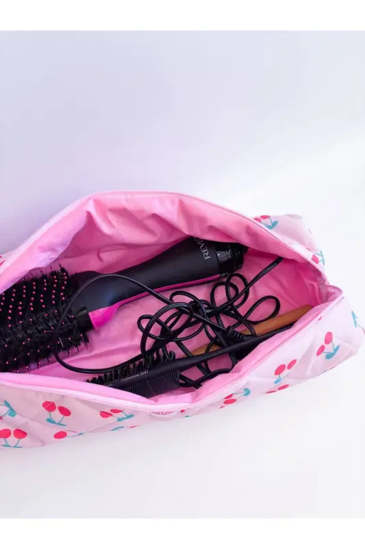 Kirazlı Pembe Saç Maşa Düzleştirici Çantası Airwrap Airstrait İçin Uyumlu Büyük Seyahat Çantası-Kirazlı Pembe - 3