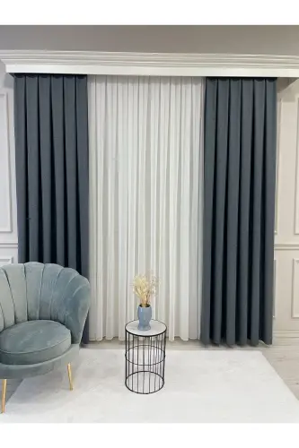 Kırçıllı Gri Keten Görünümlü 1/3 SIK Pile Fon Perde-KırçıllıGri - 4