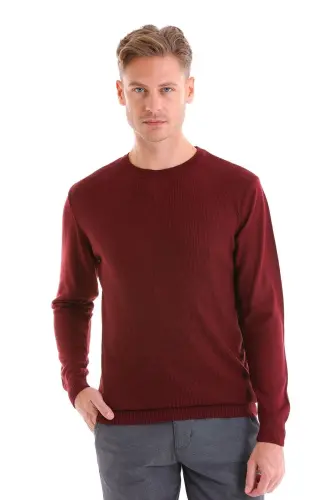 Kiremit Comfort Fit Pirinç Örgü Desenli Bisiklet Yaka Yünlü Yün Kazak-Kiremit 