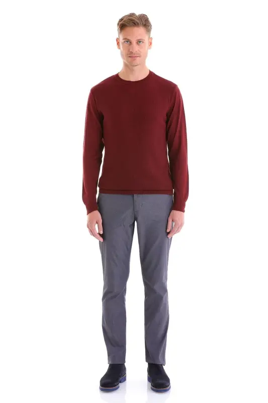 Kiremit Comfort Fit Pirinç Örgü Desenli Bisiklet Yaka Yünlü Yün Kazak-Kiremit - 4