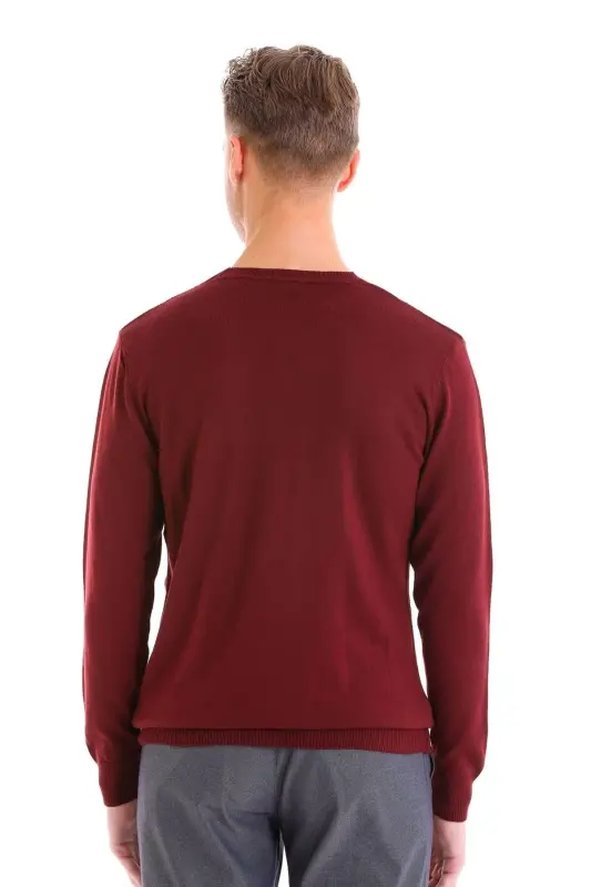 Kiremit Comfort Fit Pirinç Örgü Desenli Bisiklet Yaka Yünlü Yün Kazak-Kiremit - 6