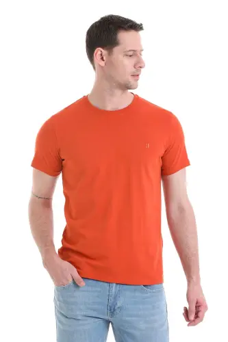 Kiremit Regular Fit Düz 100% Pamuklu Bisiklet Yaka Tişört - Kiremit 
