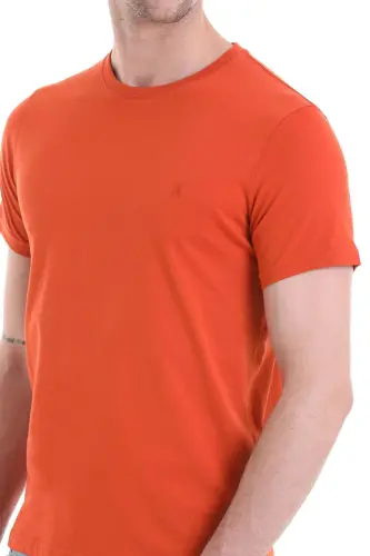 Kiremit Regular Fit Düz 100% Pamuklu Bisiklet Yaka Tişört - Kiremit - 4