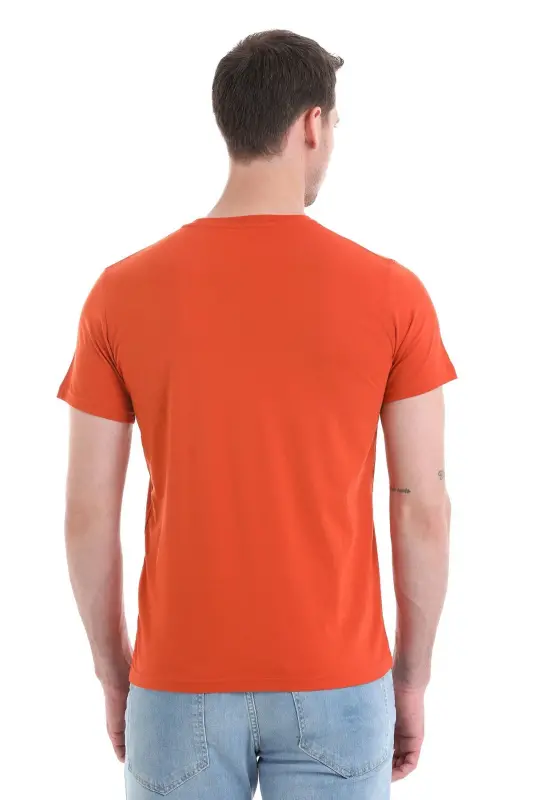 Kiremit Regular Fit Düz 100% Pamuklu Bisiklet Yaka Tişört - Kiremit - 5