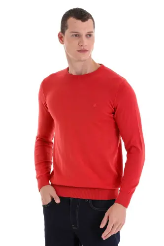 Kiremit Regular Fit Düz Bisiklet Yaka 100% Pamuklu Triko Kazak - Kiremit - 2