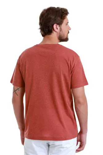 Kiremit Regular Fit Düz Bisiklet Yaka Keten Tişört - Kiremit - 6