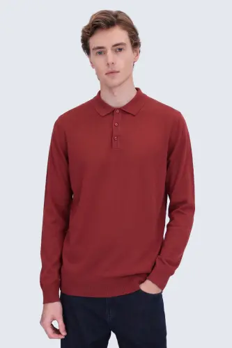 Kiremit Regular Fit Düz Polo Yaka Triko Kazak - Kiremit - Hatemoğlu (1)