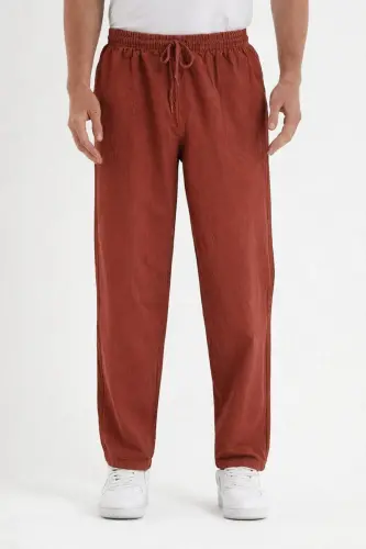 Kiremit Renk Erkek Keten Pantolon-Kiremit - 1