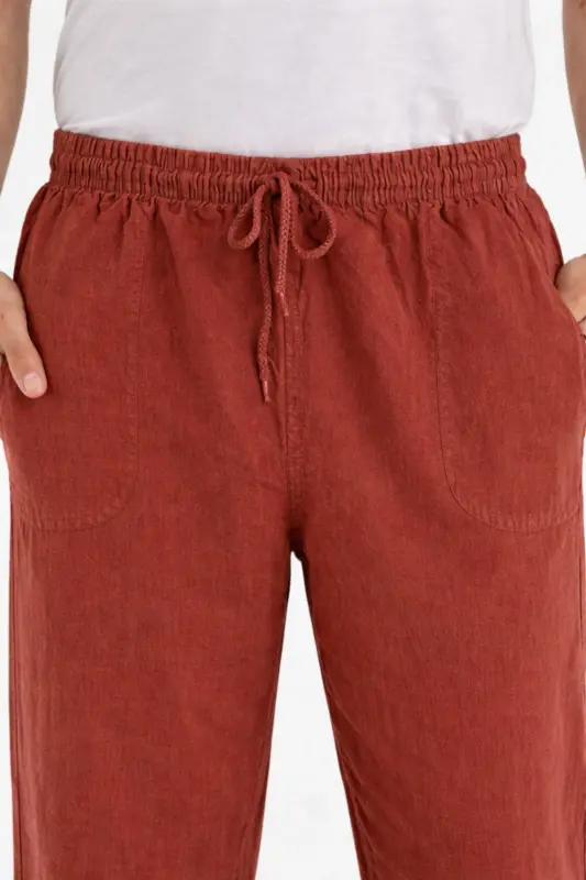 Kiremit Renk Erkek Keten Pantolon-Kiremit - 4