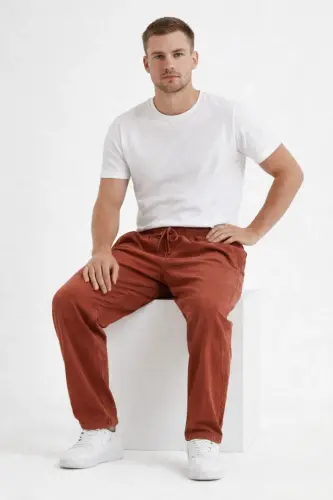 Kiremit Renk Erkek Keten Pantolon-Kiremit - 5