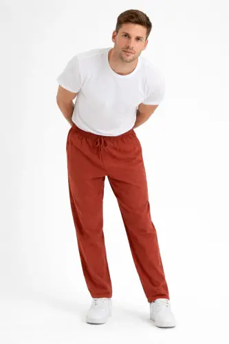 Kiremit Renk Erkek Keten Pantolon-Kiremit - 6