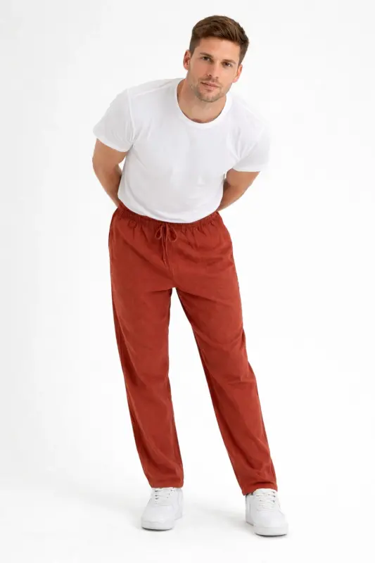 Kiremit Renk Erkek Keten Pantolon-Kiremit - 6