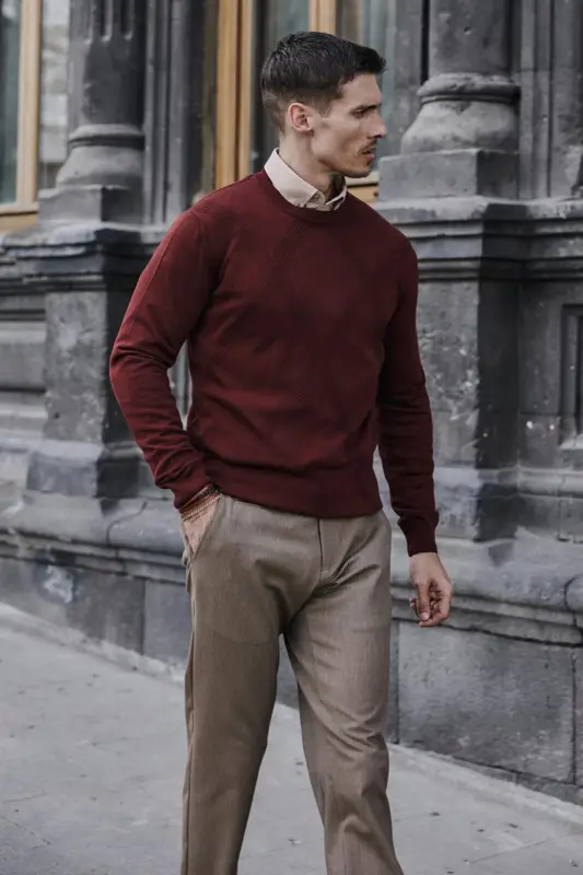 Kiremit Slim Fit Desenli Bisiklet Yaka Triko - 6