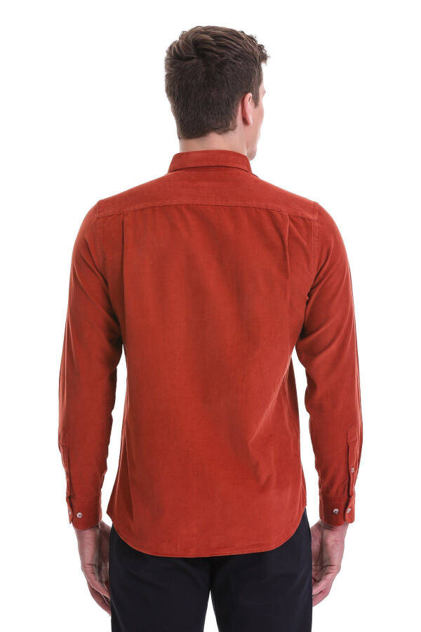 Kiremit Slim Fit Düz 100% Paxta Tugmali Yoqali Uzun - 6