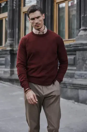 Kiremit Slim Fit Naqshli Velosiped Yoqali Trikotaj - 4