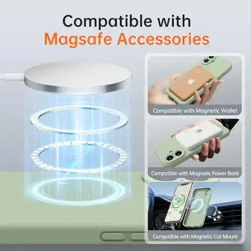 Kiresen чехол для iPhone 16 с 2 защитными пленками - совместим с Magsafe - улучшенная защита камеры - защитный чехол для телефона из жидкого силикона для мужчин, женщин, девочек - чайный зеленый - 2