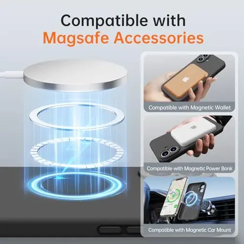 Kiresen чехол для iPhone 16 с 2 защитными пленками - совместим с Magsafe - улучшенная защита камеры - жидкий силиконовый защитный чехол для мужчин, женщин, девочек - темно-серый - 2