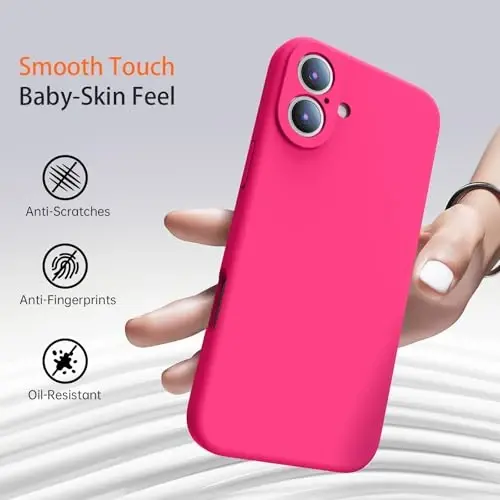 Kiresen for iPhone 16 Case with 2 Screen Protectors - Compatible with Magsafe - Upgraded Camera Protection - Liquid Silicone Protective Phone Case for Women,Girls - Hot Pink - 6