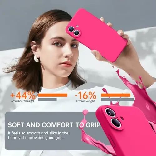 Kiresen for iPhone 16 Case with 2 Screen Protectors - Compatible with Magsafe - Upgraded Camera Protection - Liquid Silicone Protective Phone Case for Women,Girls - Hot Pink - 3