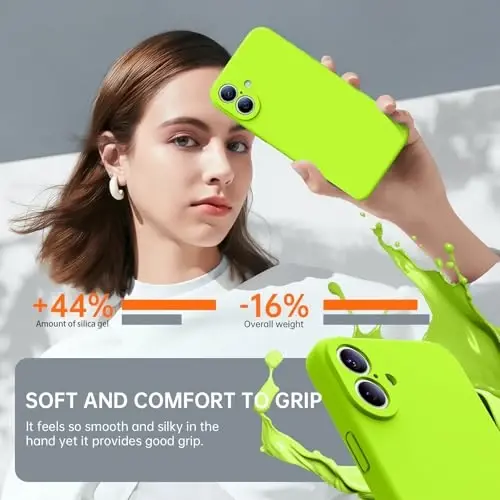 Kiresen for iPhone 16 Case with 2 Screen Protectors - Compatible with Magsafe - Upgraded Camera Protection - Liquid Silicone Protective Phone Case for Men Women - Fluorescent Yellow - 3
