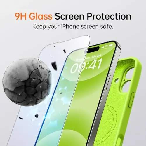 Kiresen for iPhone 16 Case with 2 Screen Protectors - Compatible with Magsafe - Upgraded Camera Protection - Liquid Silicone Protective Phone Case for Men Women - Fluorescent Yellow - 4