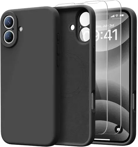 Kiresen for iPhone 16 Case with 2 Screen Protectors - Compatible with Magsafe - Upgraded Camera Protection - Liquid Silicone Protective Phone Case for Men, Women,Girls - Dark Grey 
