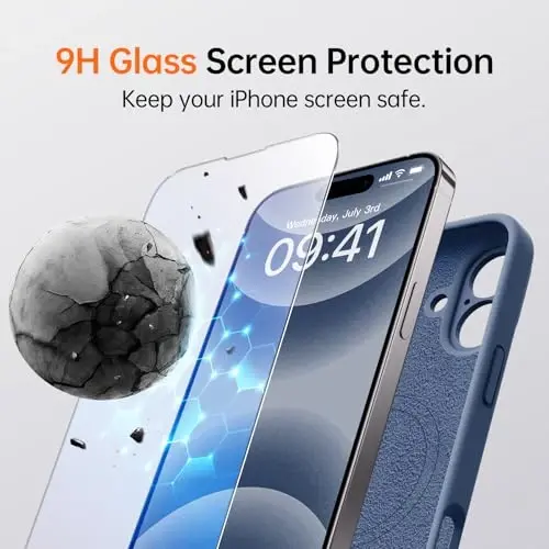 Kiresen for iPhone 16 Case with 2 Screen Protectors - Compatible with Magsafe - Upgraded Camera Protection - Liquid Silicone Protective Phone Case for Men, Women,Girls - Navy Blue - 4