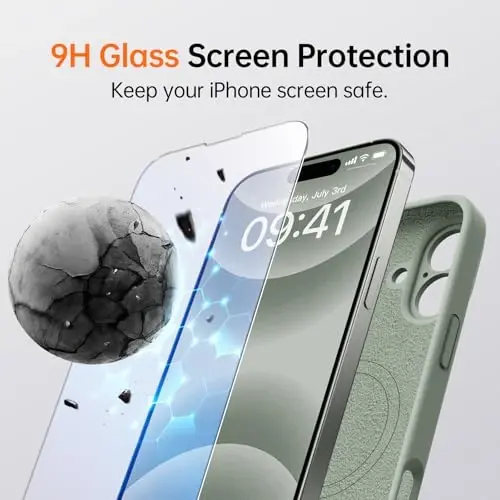 Kiresen for iPhone 16 Case with 2 Screen Protectors - Compatible with Magsafe - Upgraded Camera Protection - Liquid Silicone Protective Phone Case for Men, Women,Girls - Porcelain Blue - 4