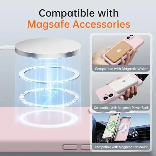 Kiresen for iPhone 16 Case with 2 Screen Protectors - Compatible with Magsafe - Upgraded Camera Protection - Liquid Silicone Protective Phone Case for Women,Girls - Elegant Pink - 2