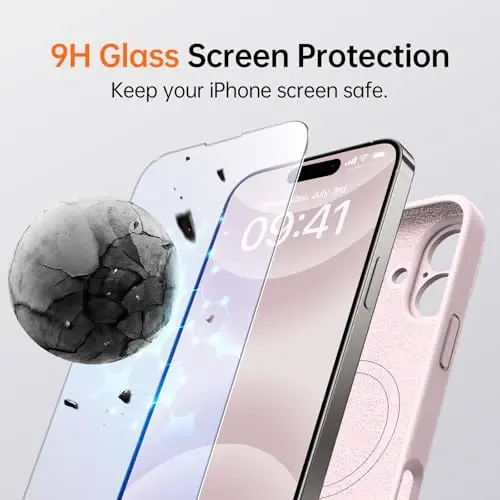 Kiresen for iPhone 16 Case with 2 Screen Protectors - Compatible with Magsafe - Upgraded Camera Protection - Liquid Silicone Protective Phone Case for Women,Girls - Elegant Pink - 4