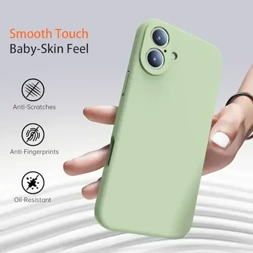 Kiresen for iPhone 16 Case with 2 Screen Protectors - Compatible with Magsafe - Upgraded Camera Protection - Liquid Silicone Protective Phone Case for Men, Women,Girls - Tea Green - 6