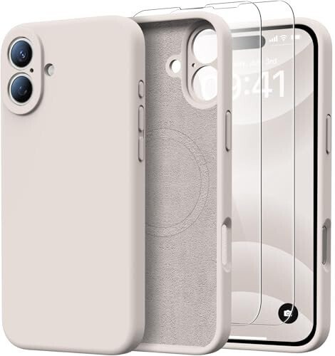 Kiresen for iPhone 16 Case with 2 Screen Protectors - Compatible with Magsafe - Upgraded Camera Protection - Liquid Silicone Protective Phone Case for Men, Women,Girls - Rock Grey - 1